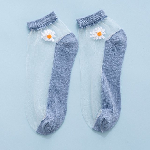 Calcetines De Seda De Vidrio Margarita , Sheer De Malla De Nylon De Verano Barco De Cristal Femenino Gao Jiahui unisex