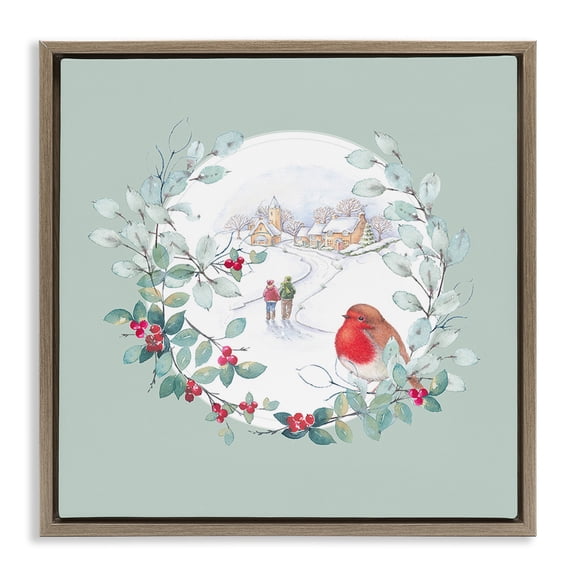 Stupell Industries Rustic Lodge Winter Scene with Border Brown Floating Frame Canvas Art, 25 x 25, by Julie Clay