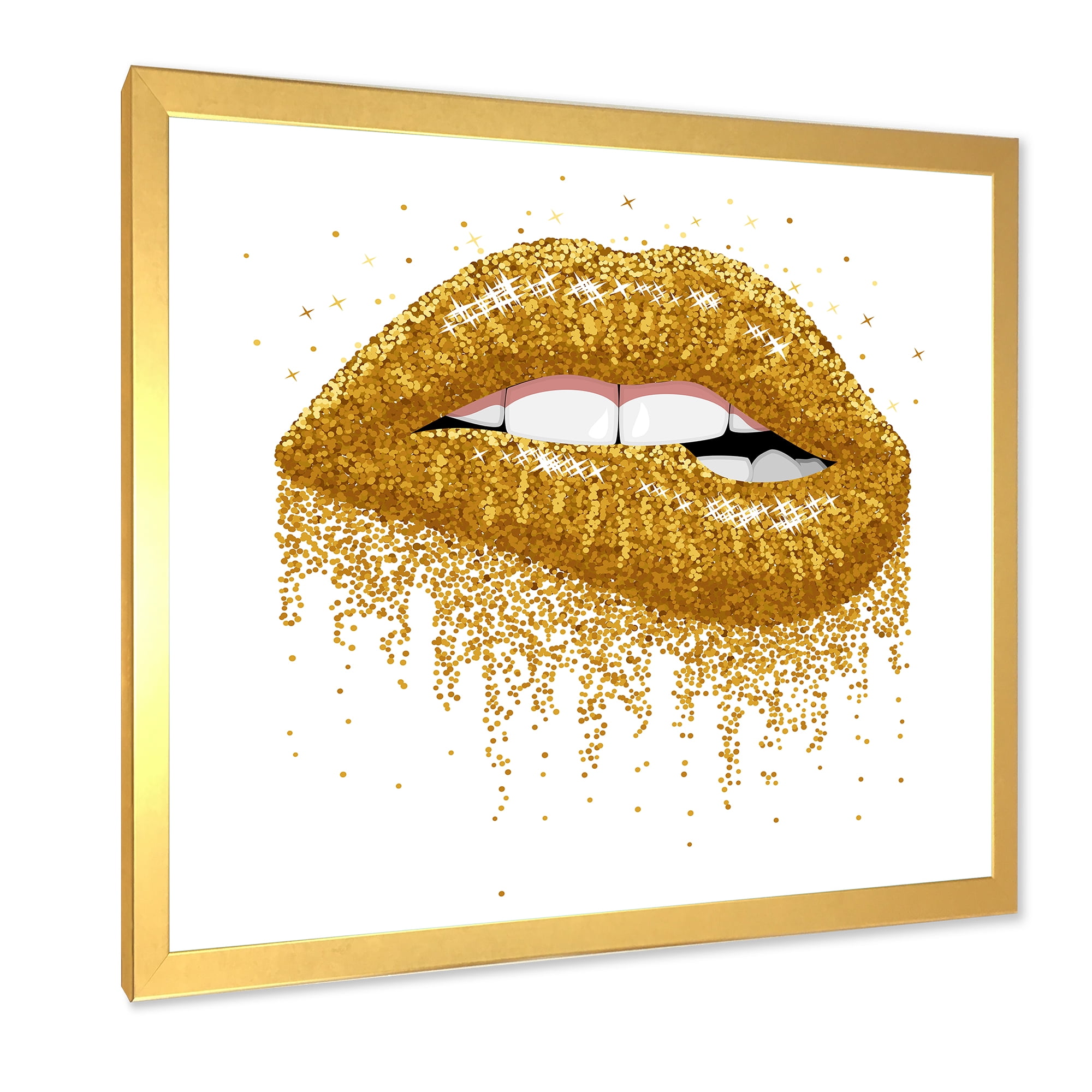 Designart 'Girl Lips With Glitter Gold Sparkles' Modern Framed Art Print