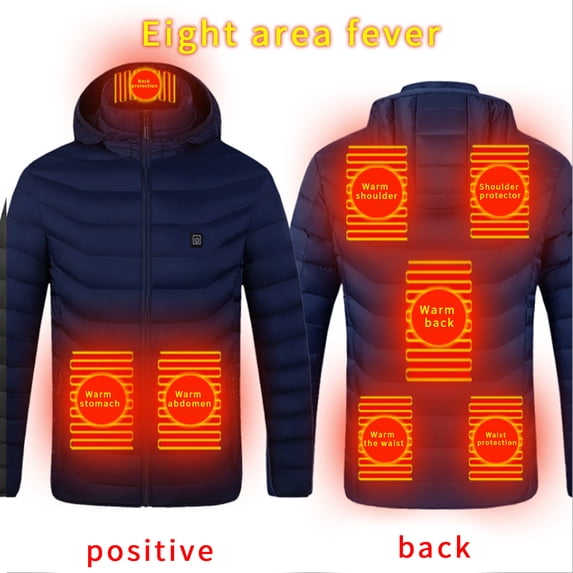 Ozmmyan Plus Size Heated Coat for Men, 2PC Electric Heating Jacket and Hooded Coat Set Insulated Apparel, Front and Back with 15 Heating Area, 3 Modes of Heating, Washable, Winter Clearance Sale