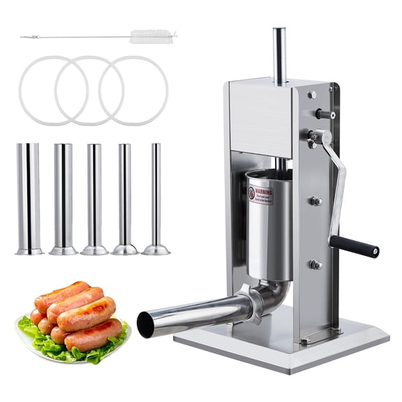 Yeshouse 7LB/3L Stainless Steel Sausage Stuffer – Manual Machine with Two Speeds, Double Air Release, 4 Filling Tubes, Easy Clean for Homemade & Commercial Sausage