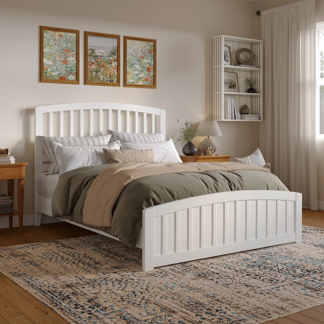 Quincy Lit Plateforme Grand en Bois à Profil Bas avec Pied de Lit Assorti, Blanc