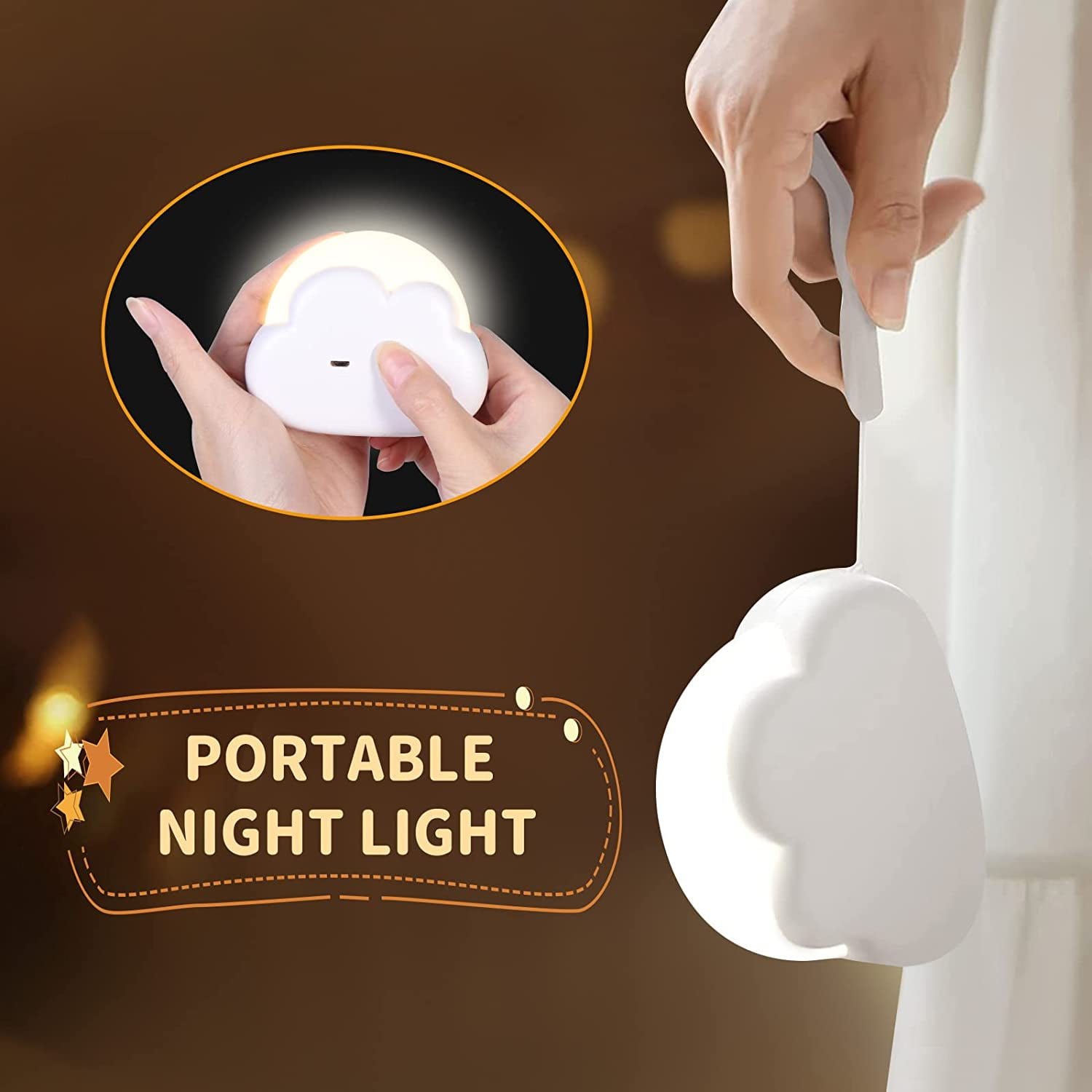 Portable Travel Night Light, Rechargeable Cloud Night Light for Breastfeeding, Travel Night Light, Children's Bedside Lamp, Baby Room Decor Light, Newborn Girl Gift (White)