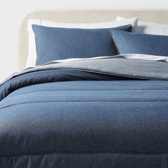 3 Piece Full/Queen Cotton Denim Comforter Set Reversible Blue