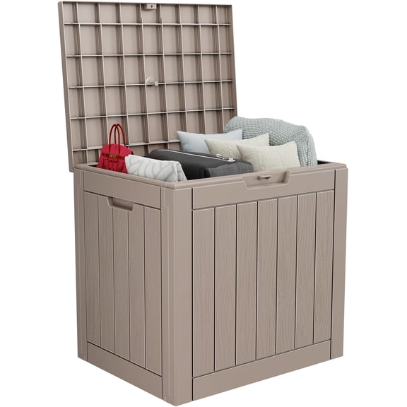 30-Gallon Outdoor Storage Box, Waterproof Deck Box for Patio Cushions, Garden Tools, Pool Accessories, Lockable Outside Storage Bin for Backyard & Deck (Grey)