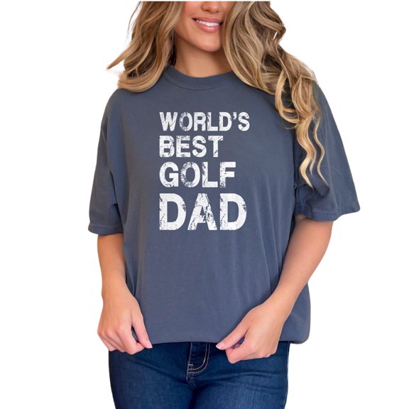 Distressed World's Best Golf Dad, Golfer Father's Day, Denim Comfort Colors T-Shirt, Small