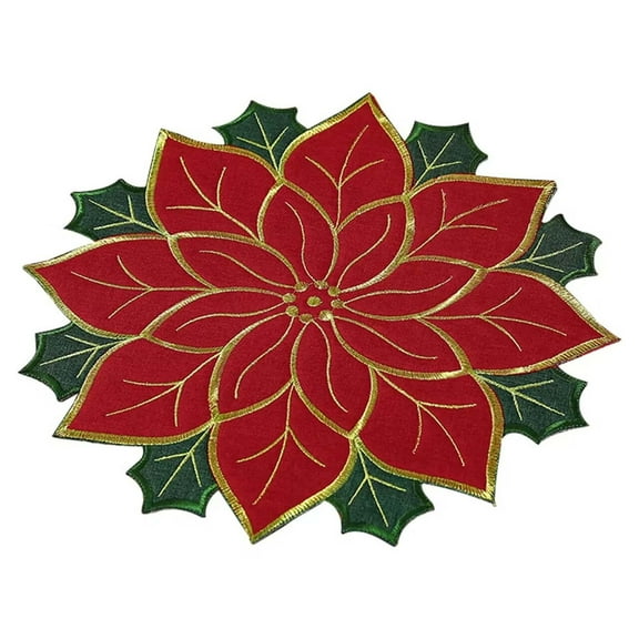 Holiday Christmas Embroidered Placemats Double Layer Placemats Applique Red Placemat Christmas Flower Placemat For Home Dining Holiday Christmas Table