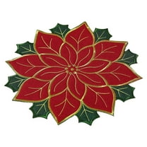 Holiday Christmas Embroidered Placemats Double Layer Applique Red Flower Design for Home Dining Table