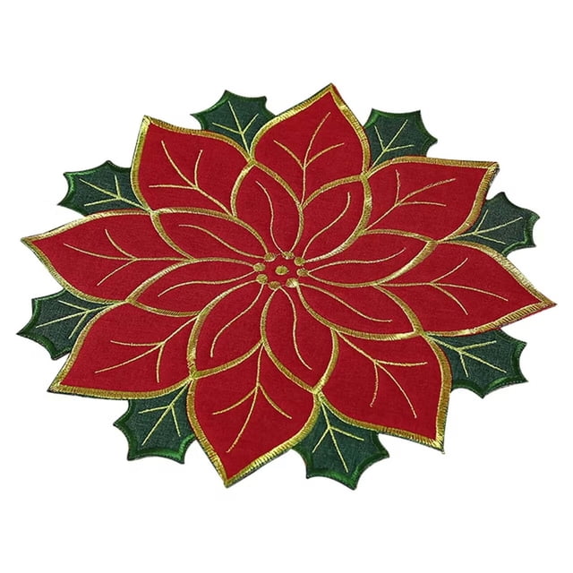 Holiday Embroidered Double Layer Applique Christmas Floral Dining Table Placemats For Festive Home