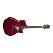 Luna Floral Lotus Cutaway Quilted Top Acoustic/Electric Guitar - Translucent Shiraz