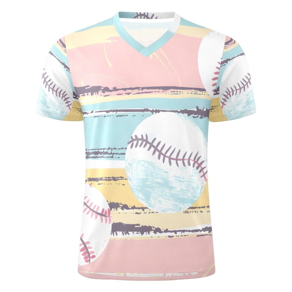 Cartoon Baseballs Men's Sports Jerseys Athletic T-Shirt Football Referee Short Sleeves Shirt L