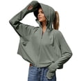thumbnail image 3 of Women's Cropped UPF50+ Sun Protection Jacket, Ice Silk Hooded Long Sleeve with Thumb Holes, Summer Cycling Hiking Outdoor Wear Army Green One Size, 3 of 5