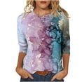 thumbnail image 1 of HKEJIAOI Chemises à Manches 3/4 pour Femmes Col Rond Imprimé Floral Hauts d'Été TG, 1 of 5