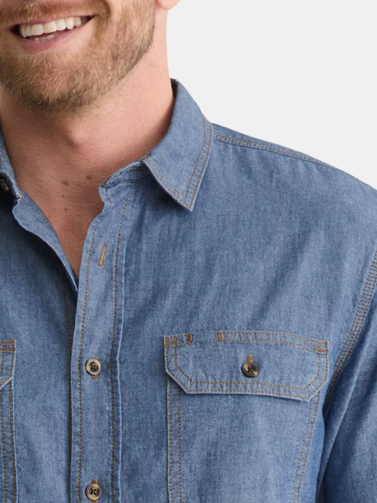 Brahma Men’s and Big Men’s Chambray Shirt with Long Sleeves, Sizes S-3XL