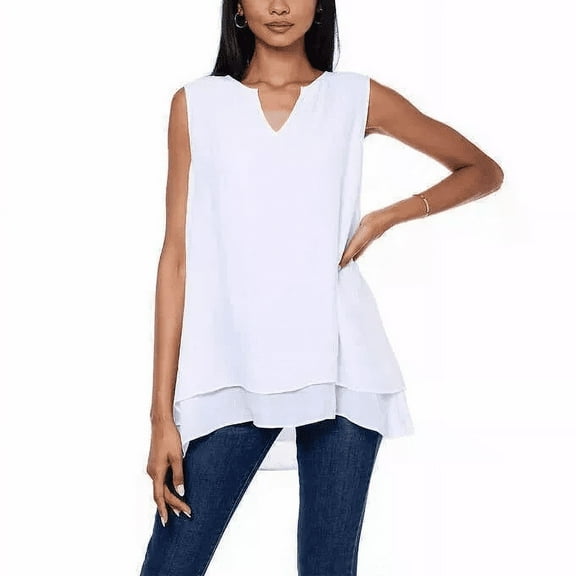 Cristina B Women's V-Neck Sleeveless Top, (White, Small)