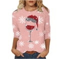 thumbnail image 1 of Puntoco Camiseta con cuello redondo y manga 3/4 con estampado navideño para mujer, camiseta de cuello redondo, camiseta de manga larga con cuello redondo, 1 of 4