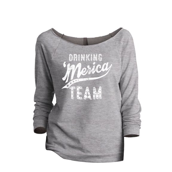 Merica Drinking Team Women's Fashion Slouchy 3/4 Sleeves Raglan Sweatshirt Sport Grey Small