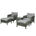 thumbnail image 6 of Outsunny 5 Pieces Rattan Wicker Lounge Chair Outdoor Patio Conversation Set with 2 Cushioned Chairs, 2 Ottomans & Glass Coffee Table, Gray, 6 of 9