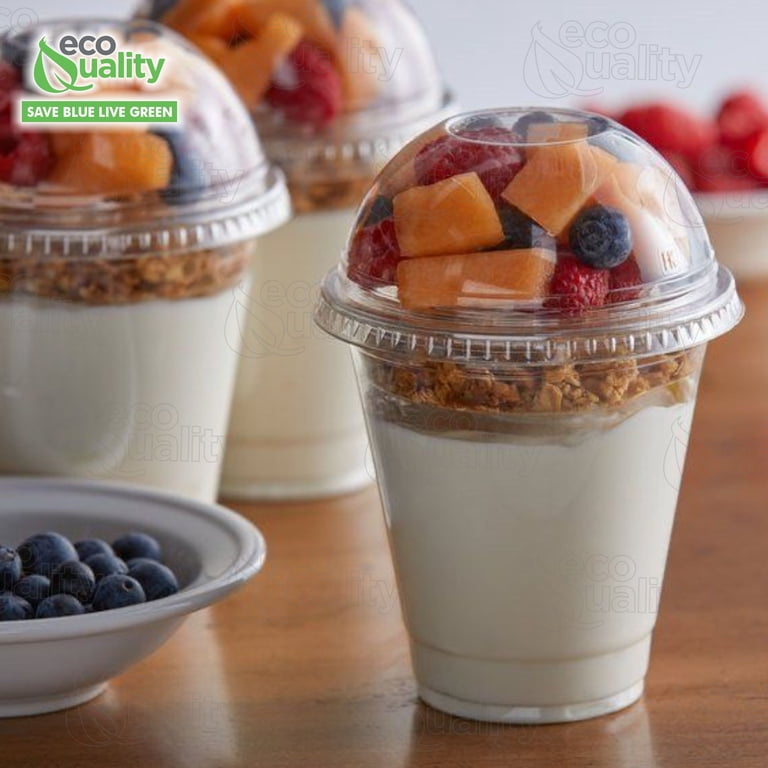 [1000 Pack] Plastic Disposable Dome Lids for Standard Sized PET Cup 12 - 24oz - Crystal Clear Cup Lids for any Sized 98mm PET Plastic Cups - Smoothie