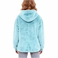 thumbnail image 5 of Women Flannel Hoodie with Pet Pouch, Oversized Fleece Sweatshirt, Dual Front Pockets, Long Sleeve Pullover Top, Light Blue 2XL, 5 of 7