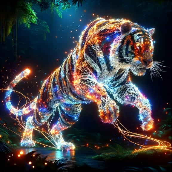 Diamond Art Painting Kits for Adults,Tiger 5D Diamond Painting Dots Art Kits for Adults Beginner, DIY Full Round Gem Crystal Art Paint by Diamond, Home Wall Decor 14x 14 in