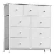 GUNAITO 9 Drawers Dresser, Chest of Drawers Fabric Dressers with Leather Finish for Adult Dressers for Bedroom White