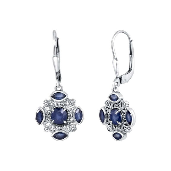 Amy and Annette Luxury Sapphire Drop Earrings in Hypoallergenic 14K White Gold Plating