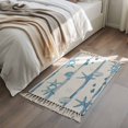 thumbnail image 4 of Area Rug with Tassels 2' x 3', Summer Ocean Starfish Shell Fish Kitchen Runner Rug for Hallway Bedroom Throw Rugs, Watercolor Blue Stripes Soft Door Mat for Bathroom Entrance Living Room, 4 of 9