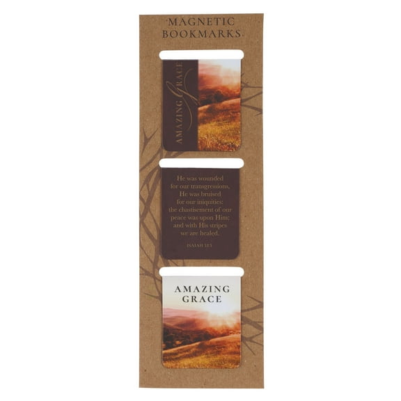 Christian Art Gifts Inspirational Magnetic Bookmark Pagemarker Set for Men & Women: Amazing Grace, Scenic Brown Multicolors & Encouraging Bible Verse, Reading, Books, Bibles, 3 Piece Set