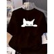 thumbnail image 1 of Korean Simple Cat Peeking Design Print T-Shirt, Loose Fit, Slimming, Short Sleeve, Sporty Top for Summer, 1 of 5