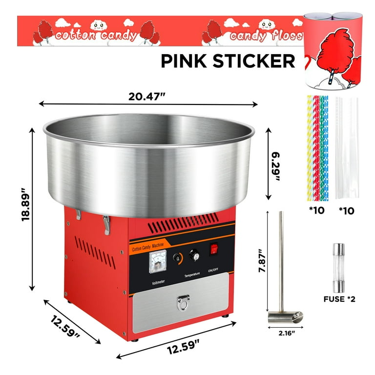 Commercial Cotton Candy Machine - 980W With 20" Stainless Steel Bowl, Makes 2-3 Cones Per Minute, For Parties & Events