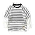 thumbnail image 6 of enyan Boy's Sweatshirt Casual Cotton Striped Crewneck Long-Sleeve T-Shirt Basic Pullover Stripe Tee Shirt(White,6-7 Years), 6 of 6