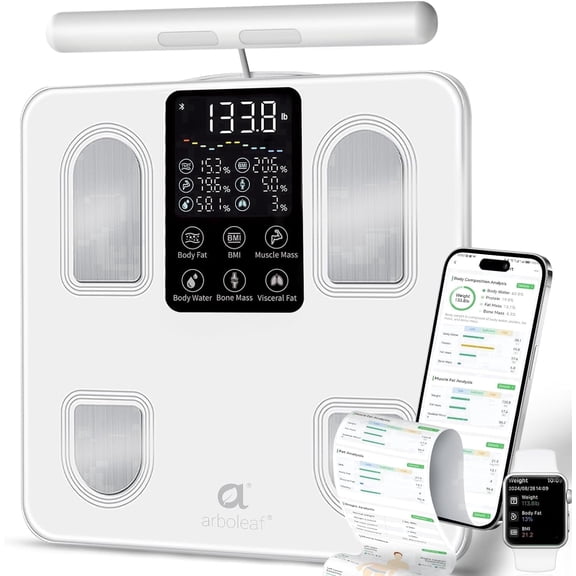 arboleaf 8-Electrode Smart Scale, Father‘s Day Gift for Dad: High Precision Body Fat Analyzer Tracks 50  Metrics Fitness Progress (BMI/Musle Mass/Body Water)