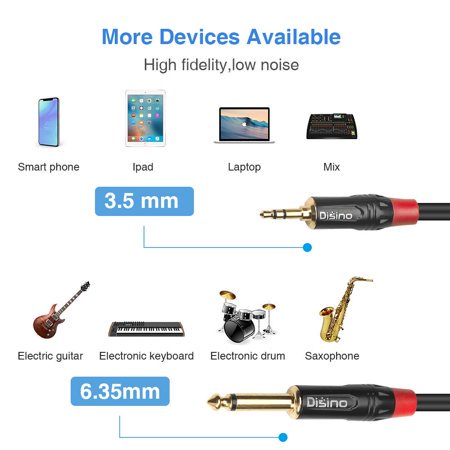 Disino Câble Mono vers Stéréo 10 Pieds 1/4 à 1/8 Adaptateur Interconnecteur Qualité Professionnelle Durabilité Incroyable