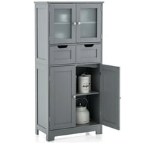 Giantex Freestanding Bathroom Storage Cabinet, Tall Linen Floor Cabinet w/Adjustable Shelves, Grey