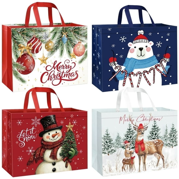 12 Pack Extra Large Christmas Bags 16.5"x12.7"x7" Reusable Non-Woven Christmas Tote Bags with Handles, Large Xmas Gift Bags for Presents, Party Favors, Shopping