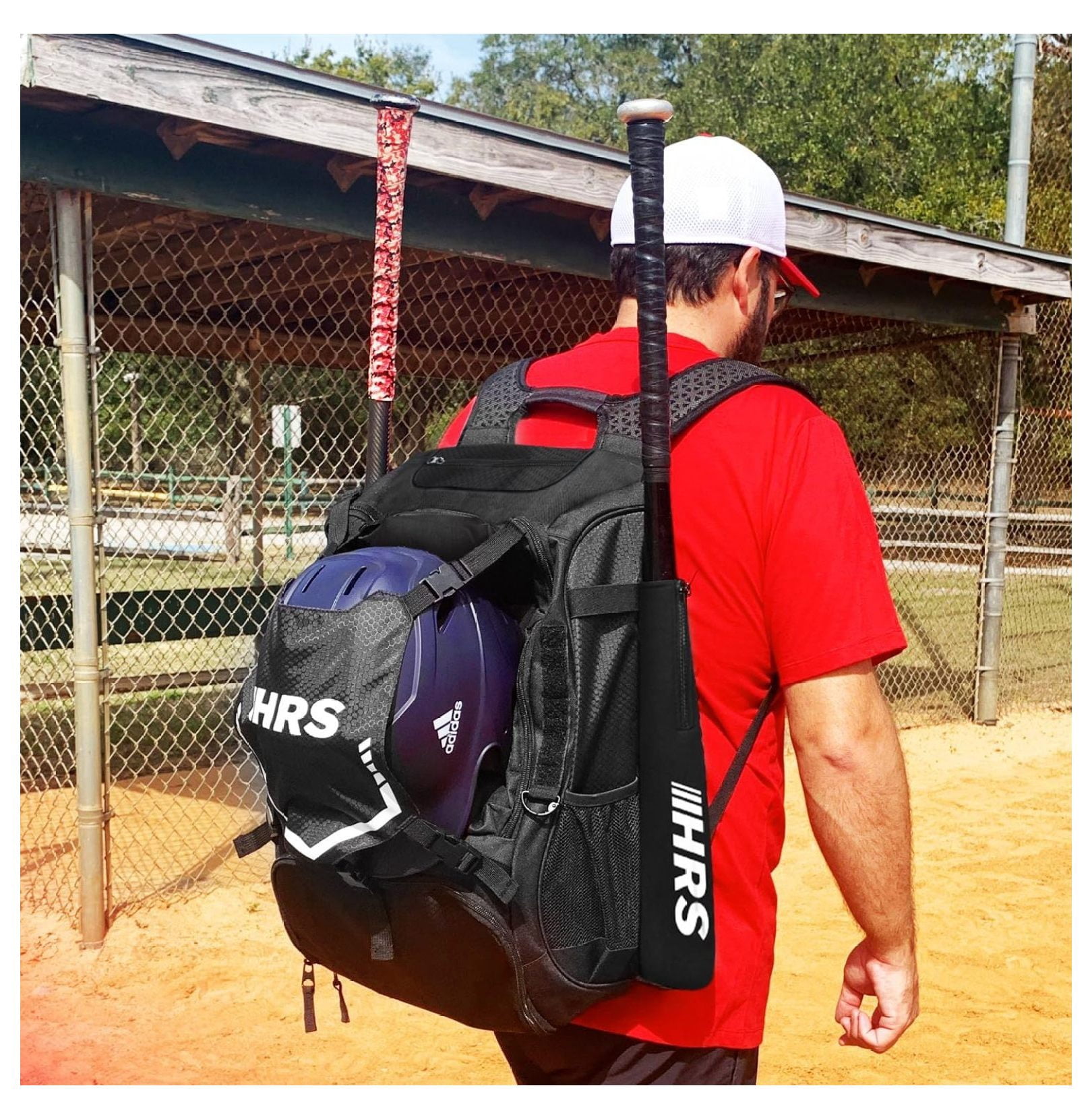 Baseball Bag, Softball Bat Bag for Youth & Adult. Holds 4 Bats, Glove, Water Bottle, Shoe Compartment, Helmet, Fence Hook for Equipment & Gear Black