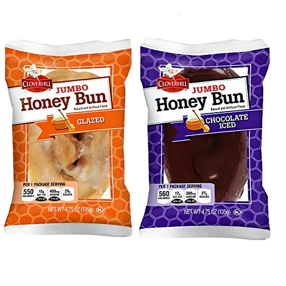 Cloverhill Jumbo Chocolate Iced Honey Bun & Jumbo Glazed Honey Bun Combo | 12 Pack
