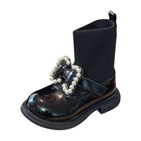 JDEFEG Boots for Toddler Girls Bota De Criana Pearl Chain Korean Style Autumn Arrivals Exports Girls Boots Girls Dresses To Wear with Boots Pu Black 29