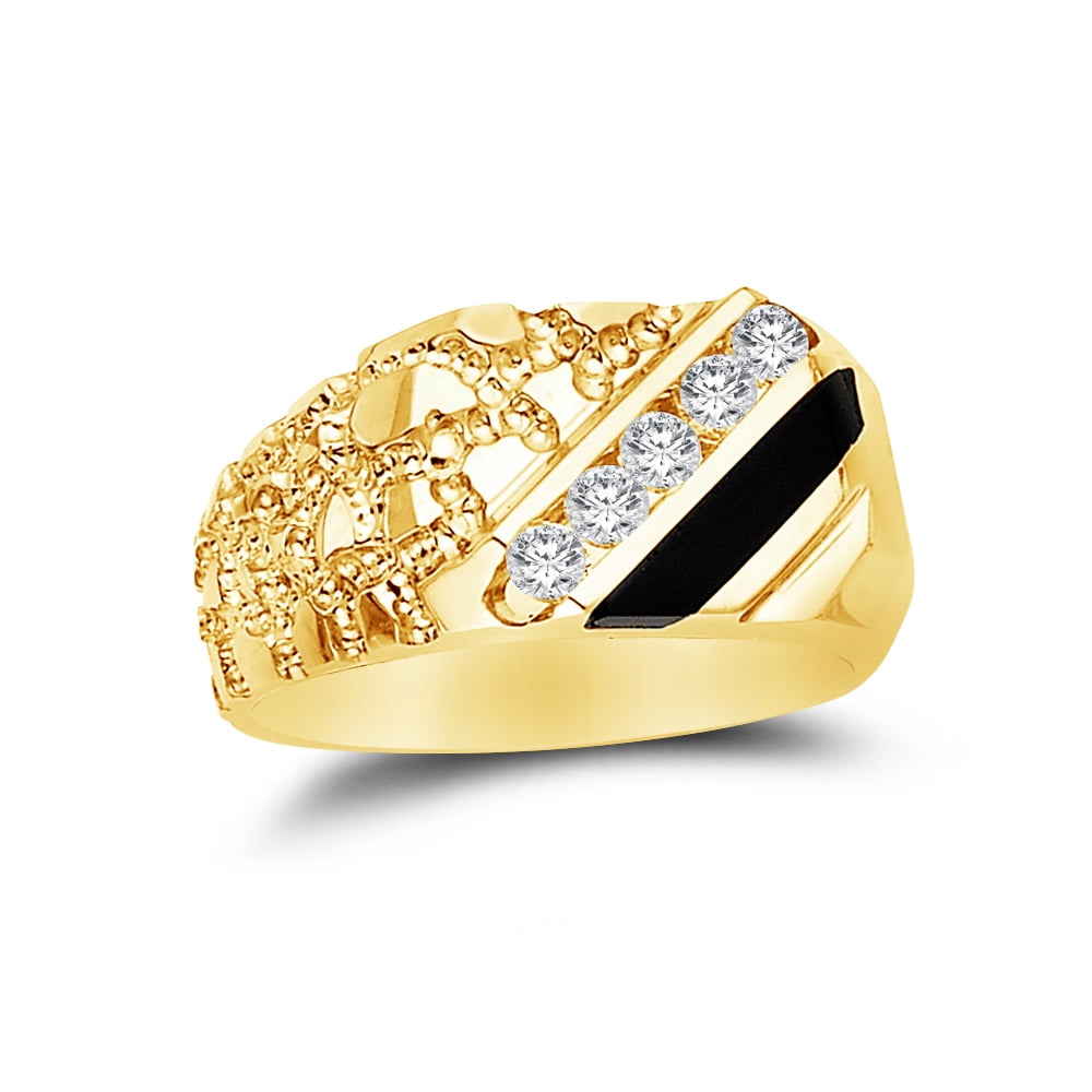 14k Yellow Gold Black Onyx Men's Nugget Ring , Size 10