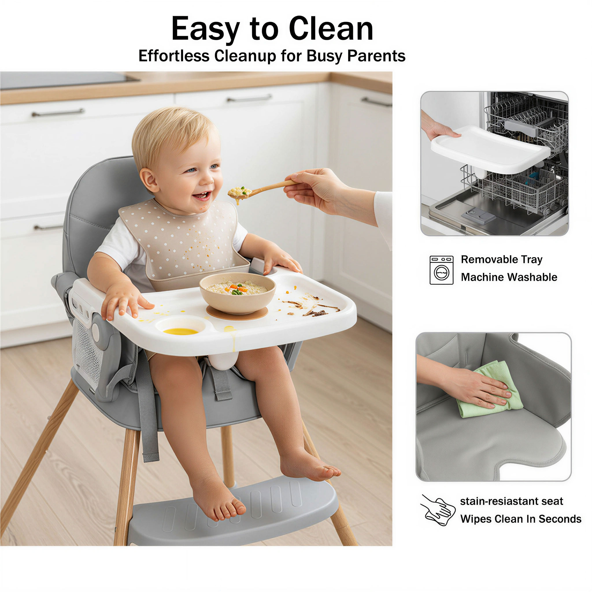 Oioane 4-in-1 Convertible High Chair, Gray photo 6