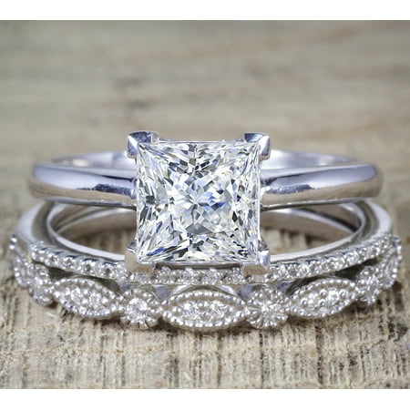 Jeenmata 2 Carat Princess Wedding Ring Set Bridal Set