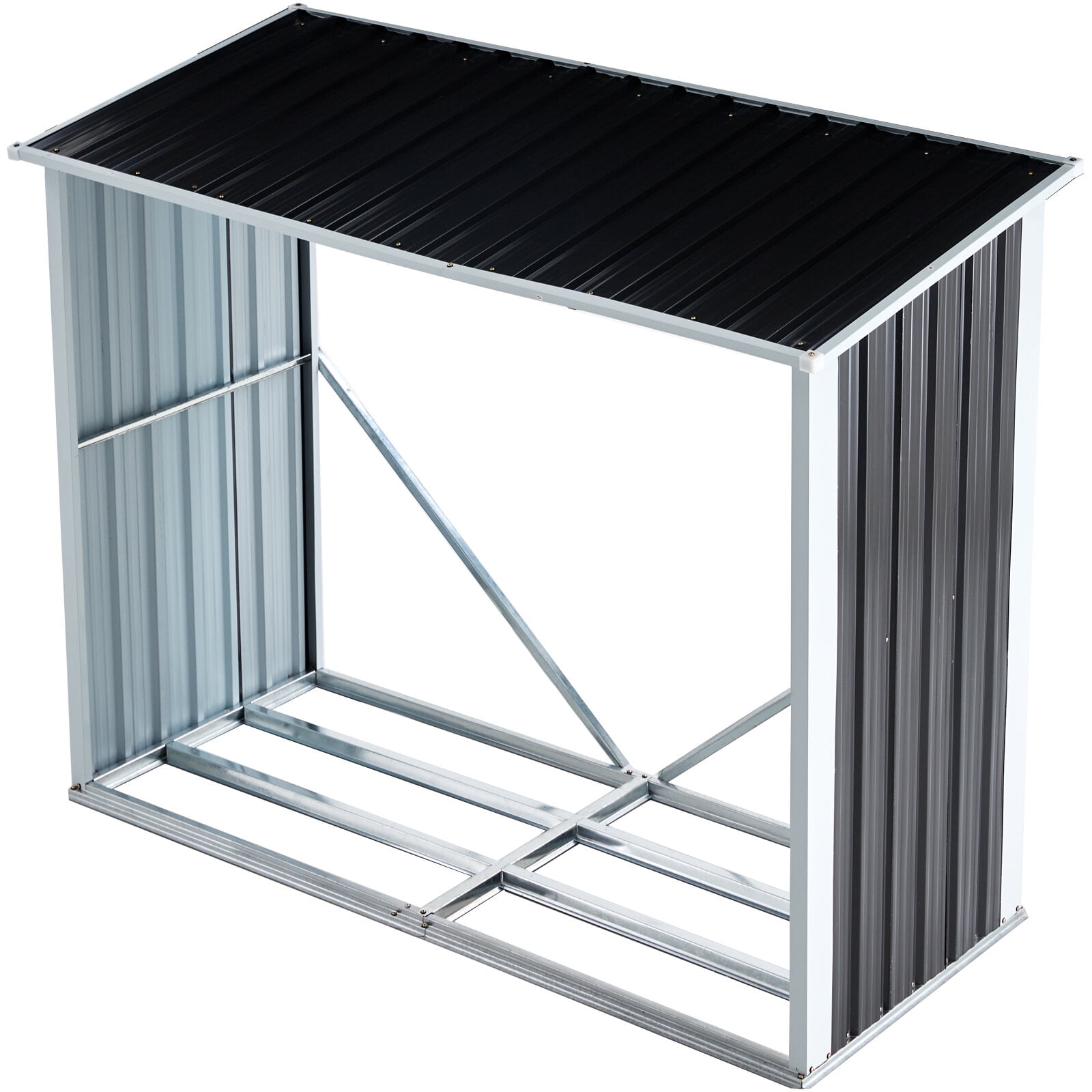 , Log Storage Shed, Log Holder with Roof, Log Storage Shed, Firewood Rack for Backyard Garden Patio Porch, Anthracite Galvanized Steel 70.9", Dark Gray ,Steel ,