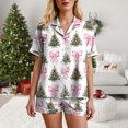 thumbnail image 5 of felwors Women Christmas Pajamas Set Silk Satin Short Sleeve Button Down Top and Shorts Plus Size Soft Sleepwear Lounge Xmas Pjs Light Pink, XL, 5 of 6