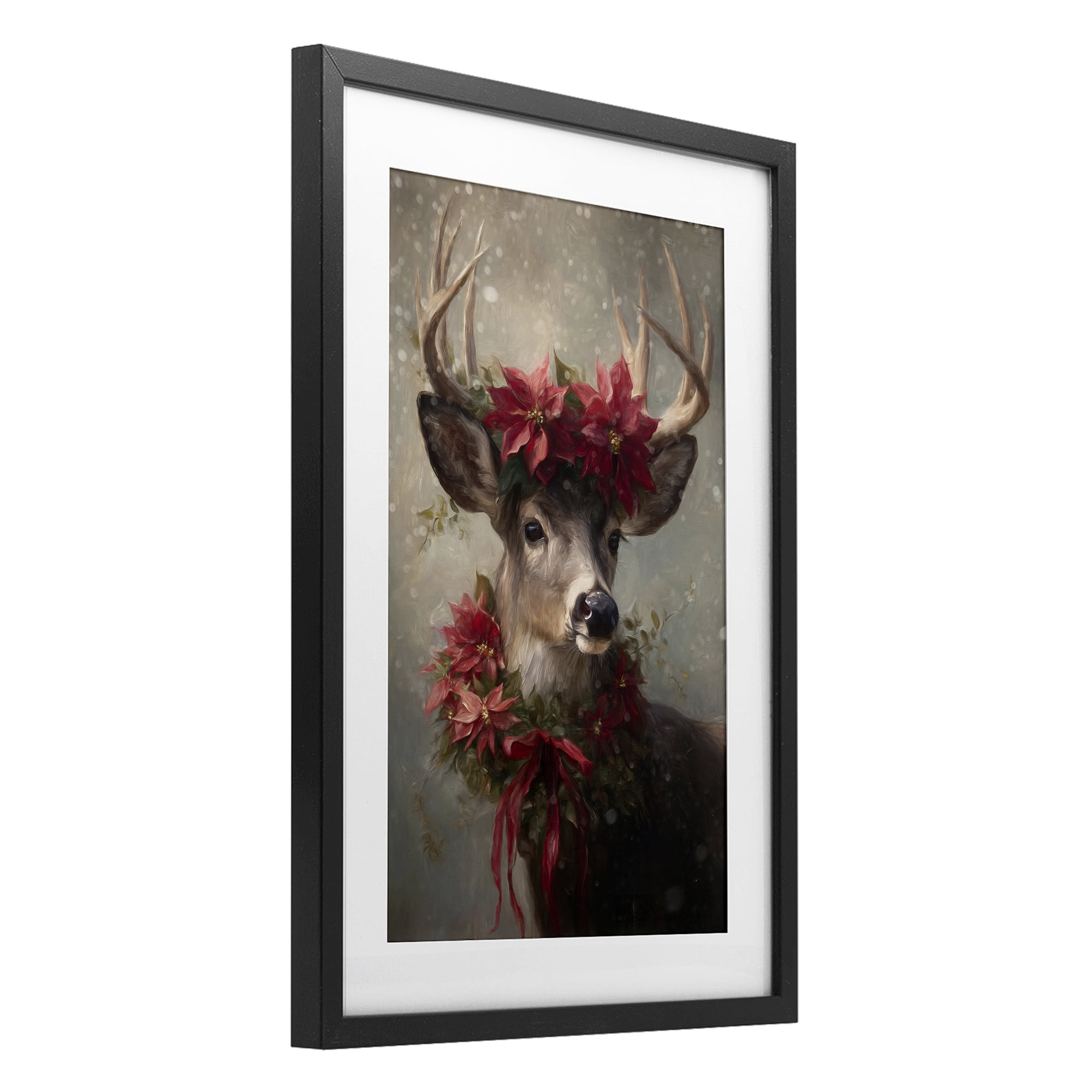 Stupell Industries Poinsettia Christmas Deer Black Framed Print Under Glass, design by Tina LeCour