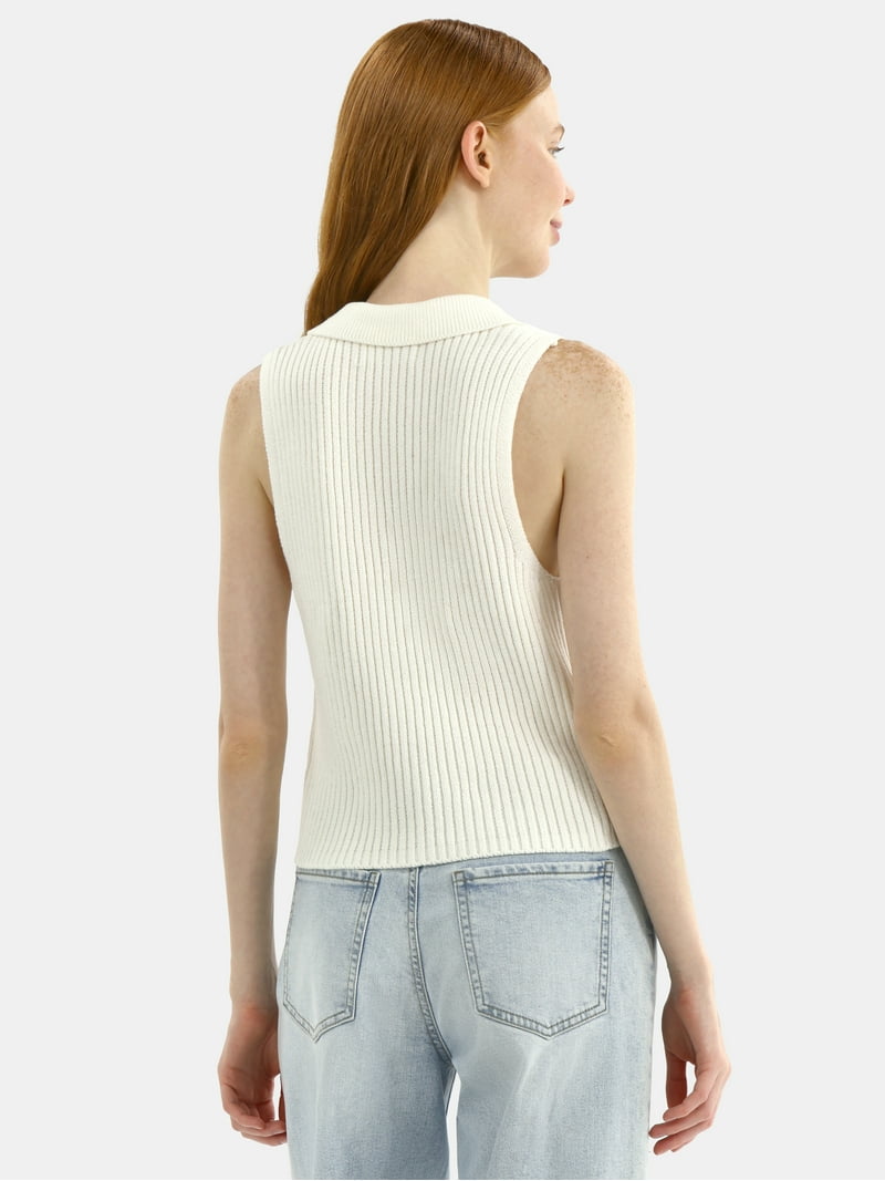 No Boundaries Button-Front Sweater Vest Top, Women's - Walmart.com