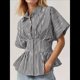 thumbnail image 5 of Camisas A Rayas con Botones para Mujer, Blusa Plisada de Corta con Corsé, Informal, de Verano. Rayas Negras L, 5 of 6