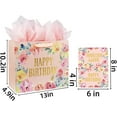 thumbnail image 2 of 13" Large Happy Birthday Gift Bag with Card and Tissue Papers, Handles Floral Design for Women Girls Birthday Party (13" Pink), 2 of 4