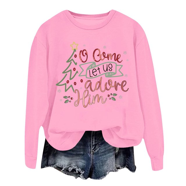 EHQJNJ Sweatshirts à Enfiler pour Femmes Sans Capuche Graphique Mode Hiver pour Femmes Sweatshirt Festif Imprimé de Noël Col Rond Haut Pull Sweatshirts pour Femmes Sans Capuche Sweatshirts pour Femmes Col Rond Mignon
