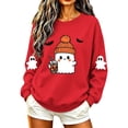 thumbnail image 5 of Women's Cute Ghost Halloween Sweatshirts Knit Beanie Graphic Crewneck Pullover Tops Long Sleeve Fall Shirts with Sleeve Prints Spooky Season Casual Clothing, 5 of 6